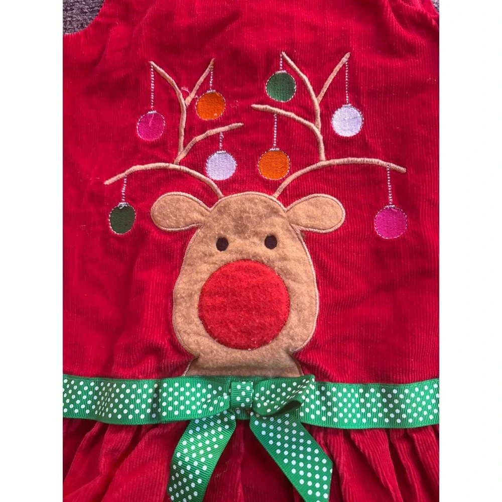 Bonnie Baby Red Corduroy Reindeer Christmas Dress Toddler Girls Size‎ 24M